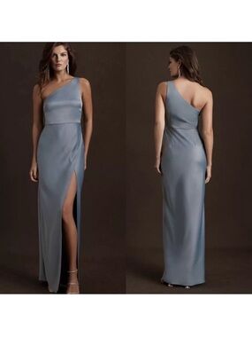 BHLDN Dylan Stretch Satin One-Shoulder Side-Slit Maxi Dress